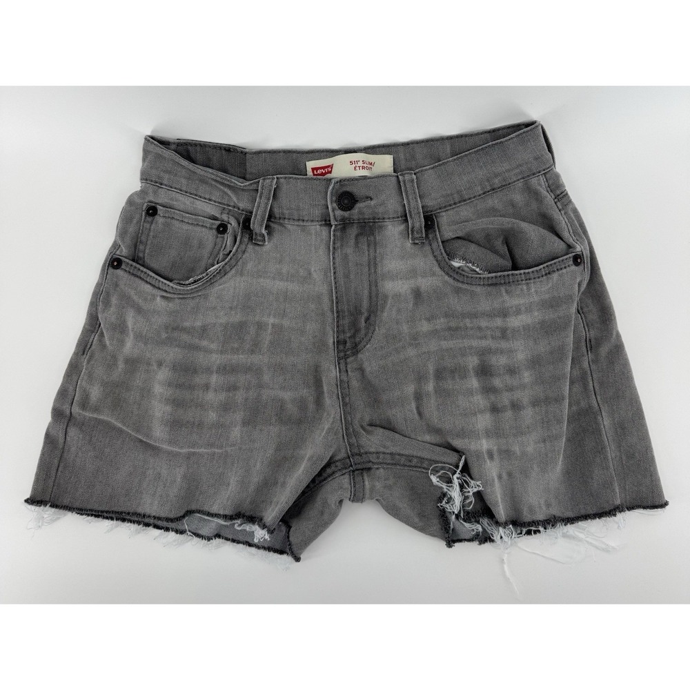 Levi's 511‎ Women's High Rise Cut Off Gray Denim Shorts Slim Distressed Size 27W